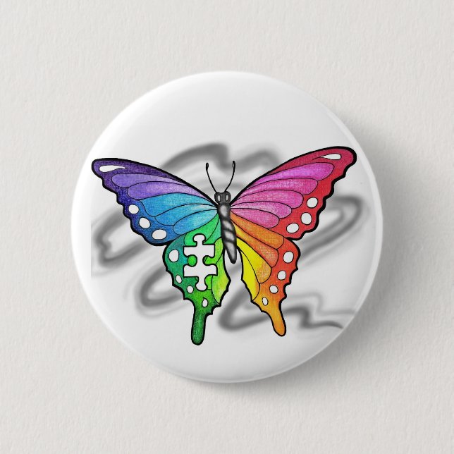 Badge Rond 5 Cm Papillon arc-en-ciel (Devant)