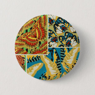 Badge Rond 5 Cm Papillon Art Déco Jaune et Turquoise Vibrants