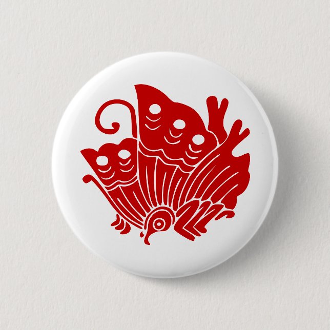 Badge Rond 5 Cm Papillon asiatique japonais Kamon Design (Devant)
