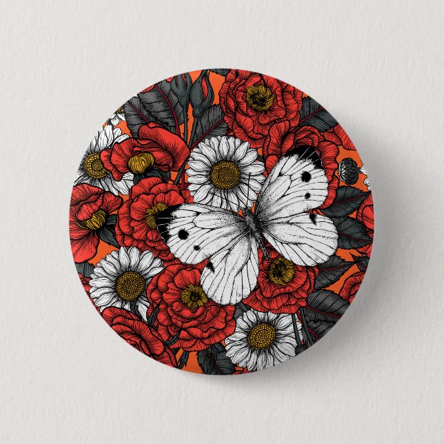 Badge Rond 5 Cm Papillon blanc et rose (Devant)