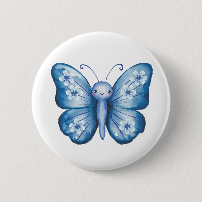 Badge Rond 5 Cm Papillon bleu (Devant)