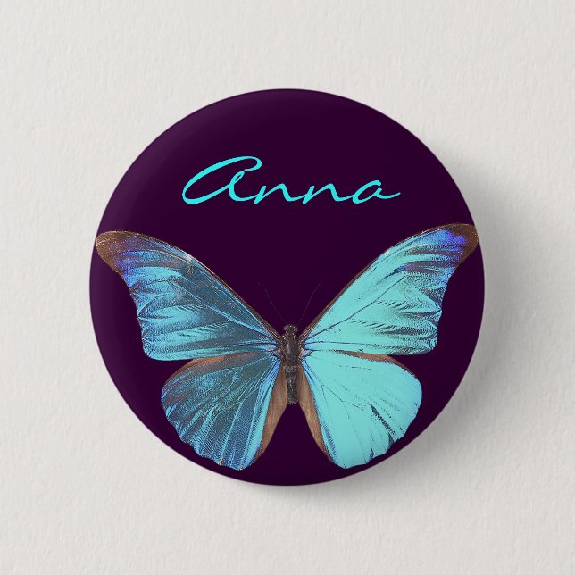 Badge Rond 5 Cm Papillon bleu assez iridescent (Devant)