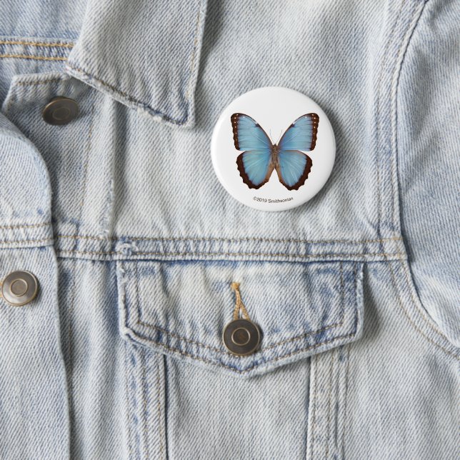 Badge Rond 5 Cm Papillon bleu de Morpho (En situation)