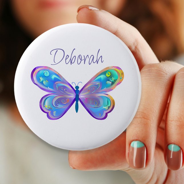 Badge Rond 5 Cm Papillon bleu et violet personnalisé (Créateur téléchargé)