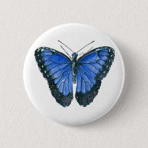 Badge Rond 5 Cm Papillon bleu Morpho aquarelle peinture