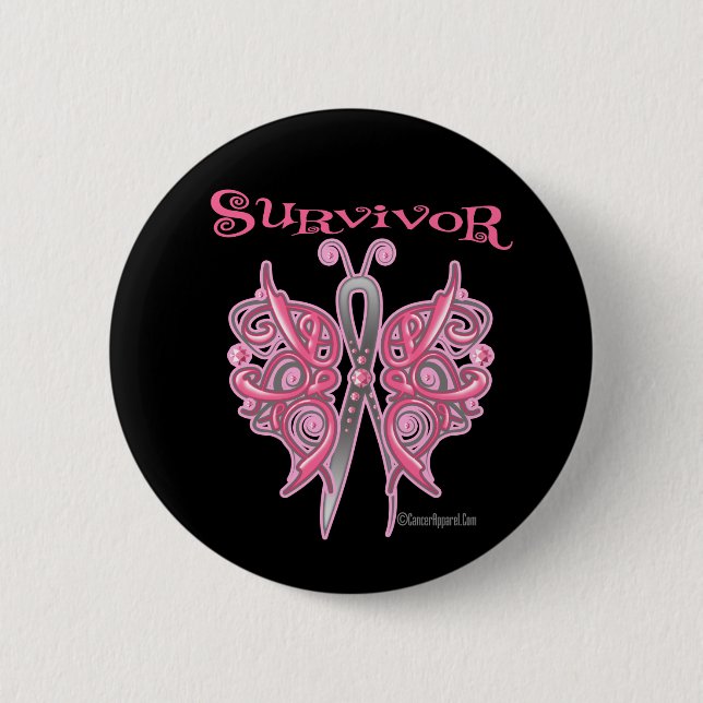 Badge Rond 5 Cm Papillon celtique survivant - Cancer du sein (Devant)