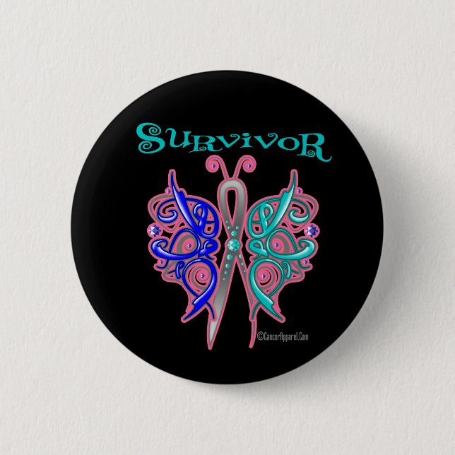 Badge Rond 5 Cm Papillon celtique survivant - Cancer thyroïdien (Devant)