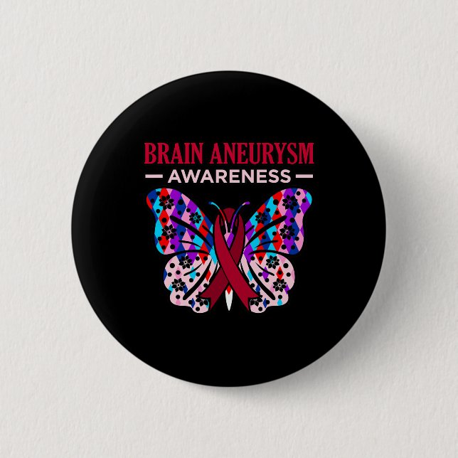 Badge Rond 5 Cm Papillon Cerveau Aneurysme Mois de sensibilisation (Devant)