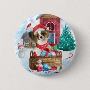 Badge Rond 5 Cm Papillon Chien dans la neige Maison de Chien de No