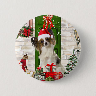 Badge Rond 5 Cm Papillon Chien Noël