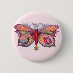 Badge Rond 5 Cm Papillon Cigar Antique Peinture publicité