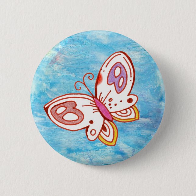 Badge Rond 5 Cm Papillon dans le bouton Ciel (Devant)