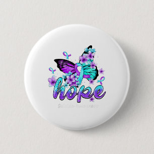 Badge Rond 5 Cm Papillon de l'espoir violet et ruban sarcelle Suic