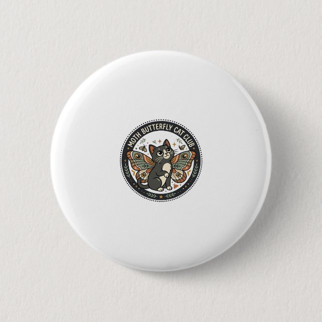 Badge Rond 5 Cm Papillon de nuit Chat POD Art Vectoriel - Papillon (Devant)