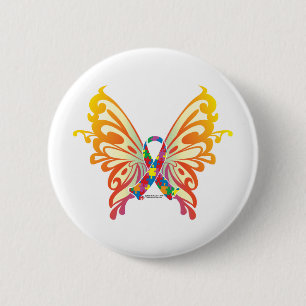 Badge Rond 5 Cm Papillon de ruban d'autisme