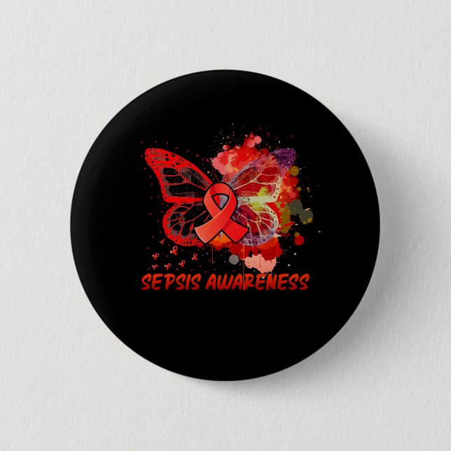 Badge Rond 5 Cm Papillon de sensibilisation à la septicémie (Devant)