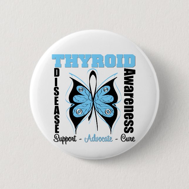 Badge Rond 5 Cm Papillon de sensibilisation aux maladies thyroïdie (Devant)