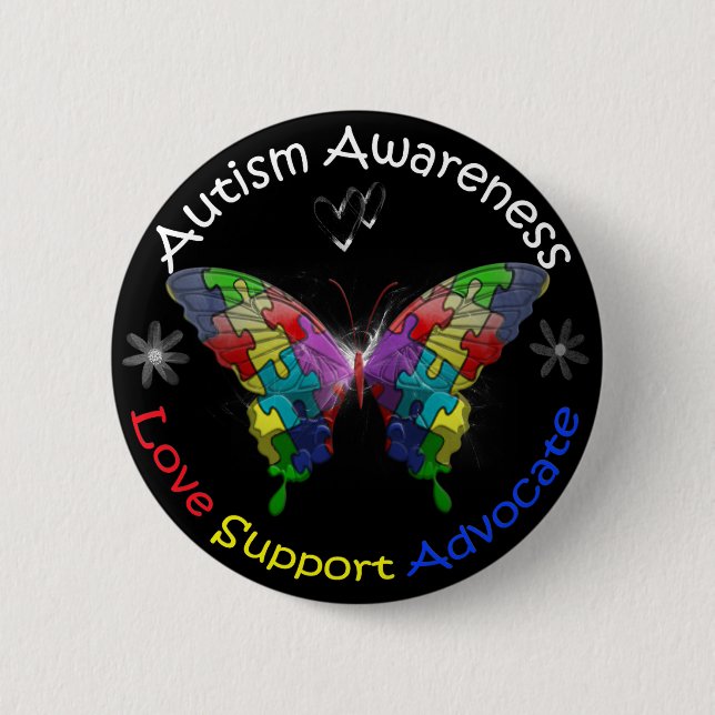 Badge Rond 5 Cm Papillon de sensibilisation sur l'autisme (Devant)