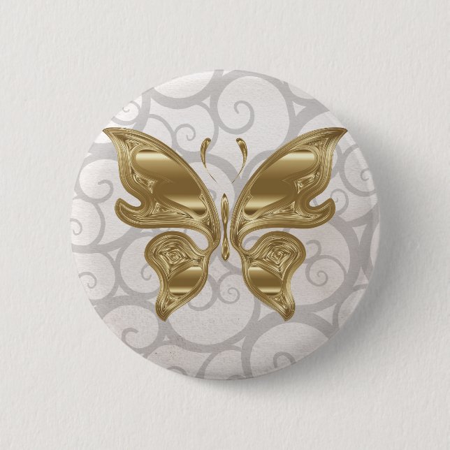 Badge Rond 5 Cm Papillon d'or (Devant)
