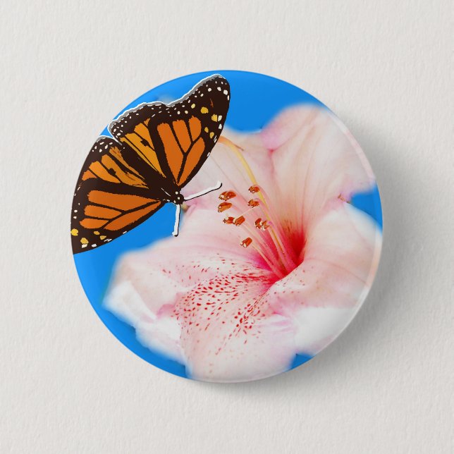Badge Rond 5 Cm papillon et fleur (Devant)