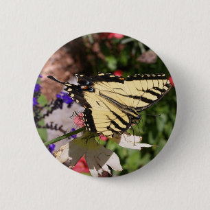 Badge Rond 5 Cm Papillon Fantail Jaune et Noir