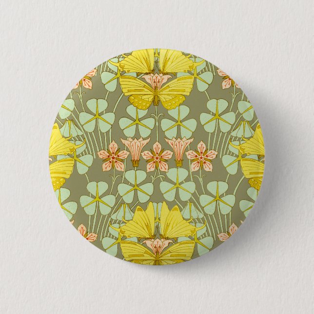 Badge Rond 5 Cm Papillon Floral Art Nouveau (Devant)