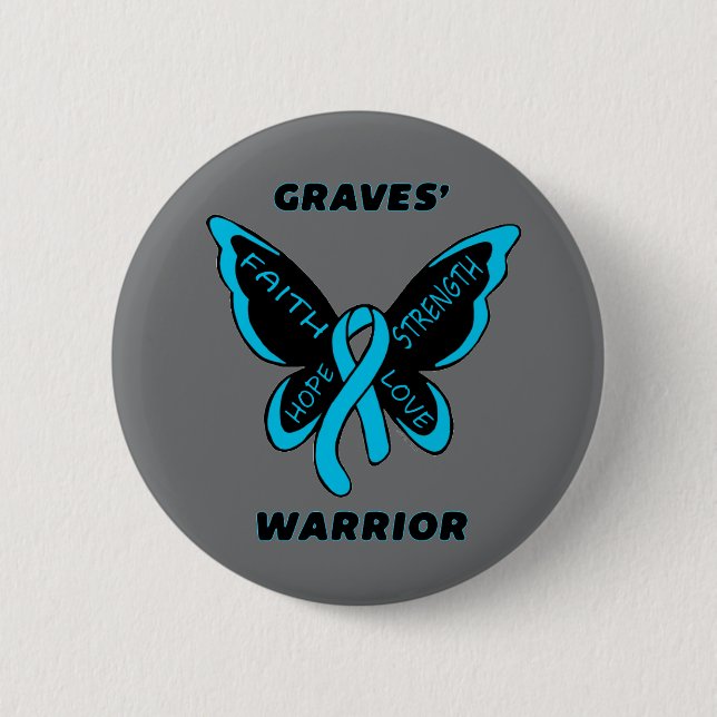 Badge Rond 5 Cm Papillon/Guerrier...Graves' (Devant)