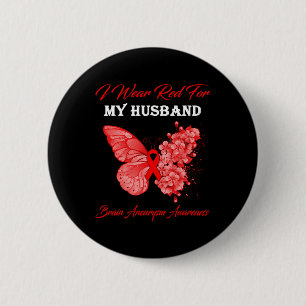 Badge Rond 5 Cm Papillon Je Porte Du Rouge Pour L'anévrisme Cérébr