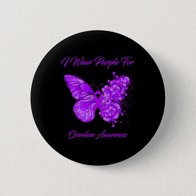 Badge Rond 5 Cm Papillon Je Porte Le Violet Pour La Sensibilisatio (Devant)