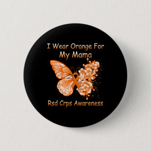 Badge Rond 5 Cm Papillon Je Porte Orange Pour Ma Mama RSD CRPS Awa
