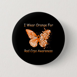 Badge Rond 5 Cm Papillon Je Porte Orange Pour RSD CRPS Sensibilisa