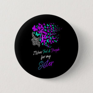 Badge Rond 5 Cm Papillon Je Porte Turquoise Et Violet Pour Soeur S