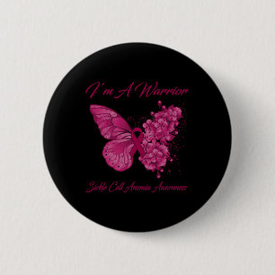 Badge Rond 5 Cm Papillon Je suis un guerrier Anémie faucille