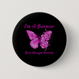 Badge Rond 5 Cm Papillon Je suis un survivant Cerveau Aneurie Sens