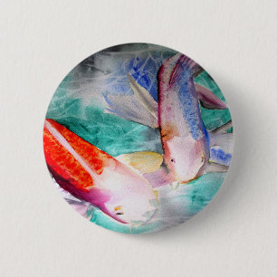 Badge Rond 5 Cm Papillon Koi aquarelle Art de poisson japonais