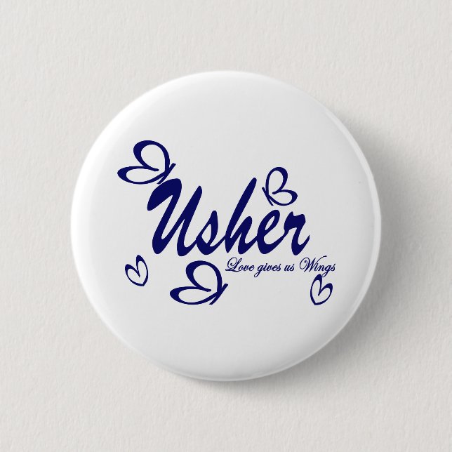 Badge Rond 5 Cm Papillon mariage/ Usher (Devant)