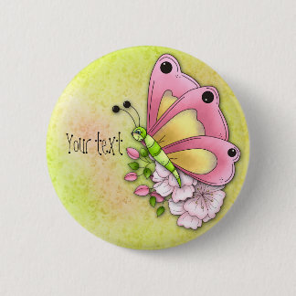 Badge Rond 5 Cm Papillon mignon et fleurs