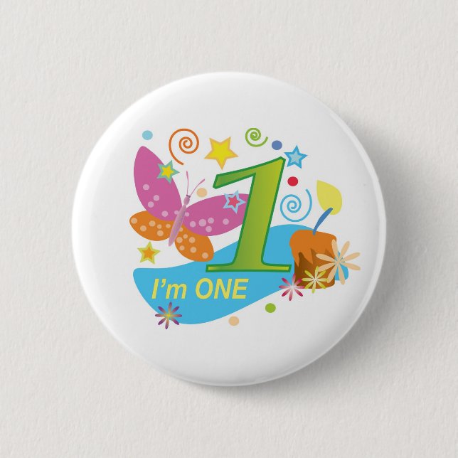 Badge Rond 5 Cm Papillon : Mon premier anniversaire (Devant)