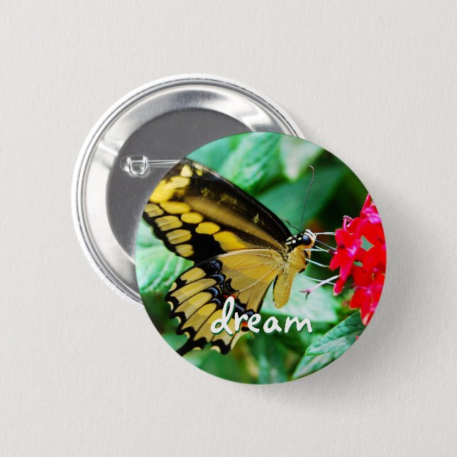 Badge Rond 5 Cm Papillon noir jaune script de rêve photo moderne (Devant & derrière)