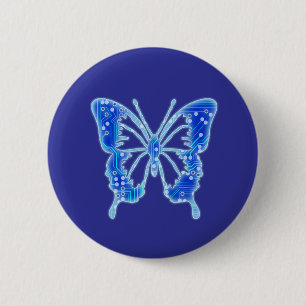 Badge Rond 5 Cm Papillon numérique bleu, personnaliser arrière - p