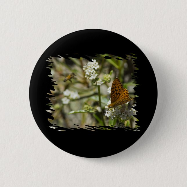 Badge Rond 5 Cm Papillon orange et abeille (Devant)