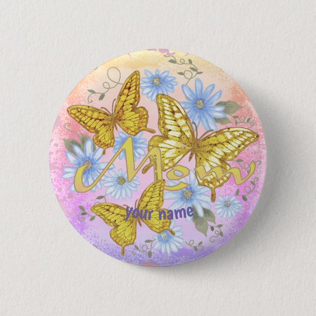 Badge Rond 5 Cm Papillon personnalisé maman (Devant)