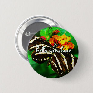 Badge Rond 5 Cm Papillon rayé noir blanc Script Bonjour Soleil