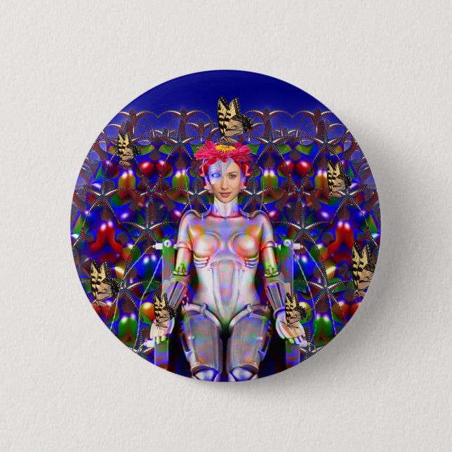 Badge Rond 5 Cm Papillon robot (Devant)