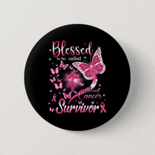 Badge Rond 5 Cm Papillon Rose Béni D'Être Appelé Cancer Du Sein