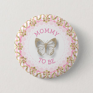 Badge Rond 5 Cm Papillon rose maman pour être baby shower bouton