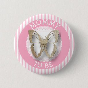 Badge Rond 5 Cm Papillon rose maman pour être baby shower bouton