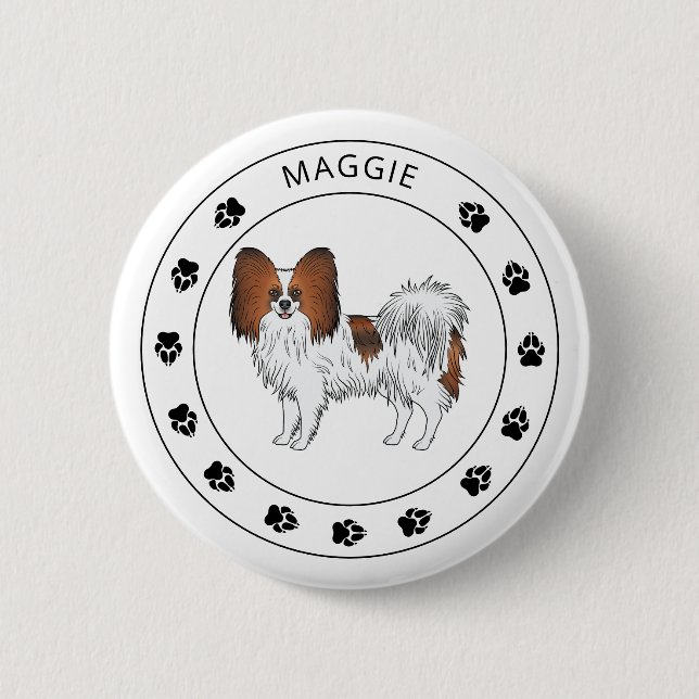 Badge Rond 5 Cm Papillon roux sable mignon avec nom et pattes (Devant)