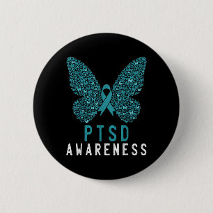 Badge Rond 5 Cm Papillon Ruban Sarcelle Arc-en-ciel Guerrier Ptsd 
