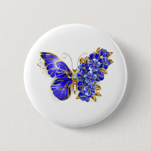 Badge Rond 5 Cm Papillon saphir à fleurs